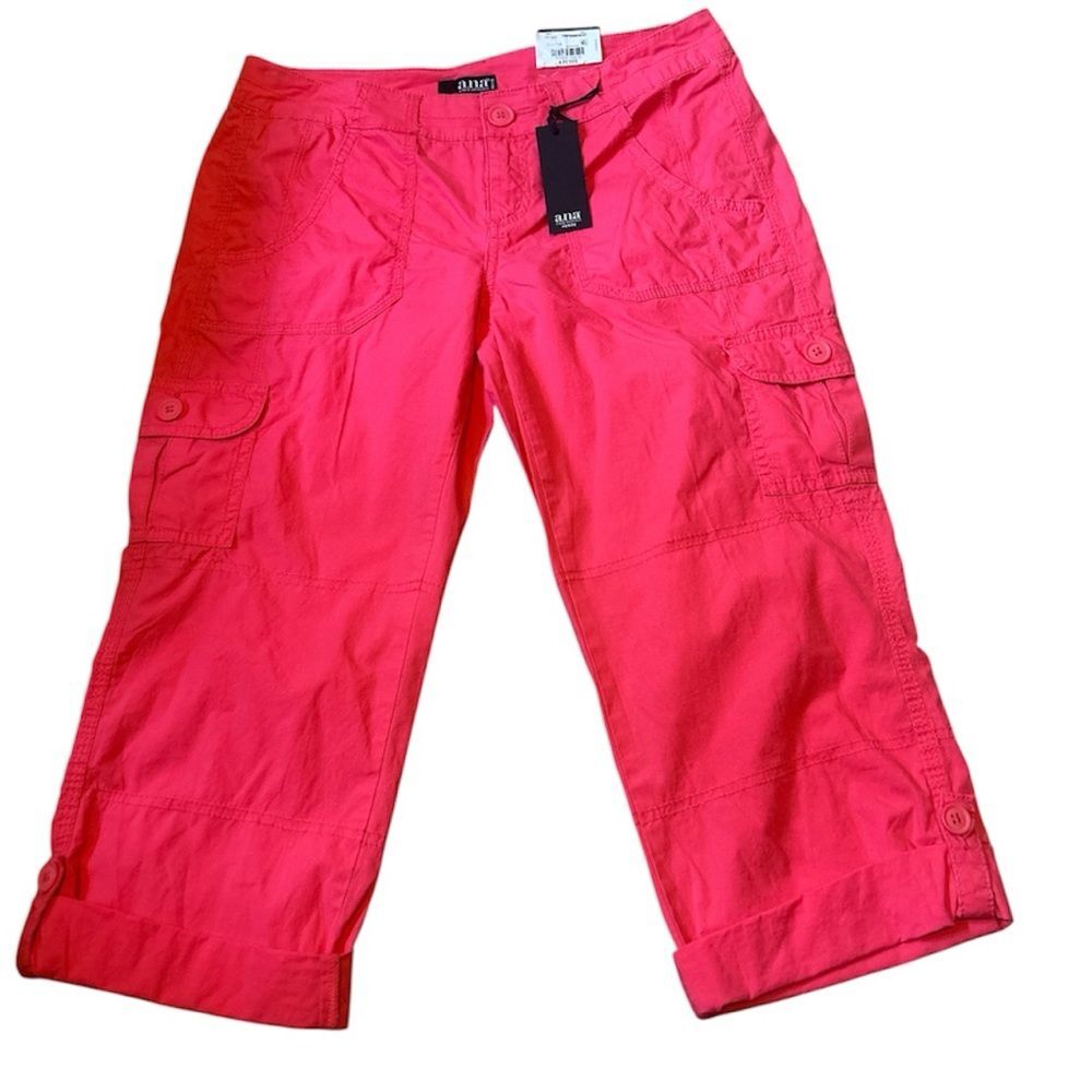 NWT a.n.a Women's Red Cuffed Lightweight Cargo Capri Pants Size 4P 4 Petite